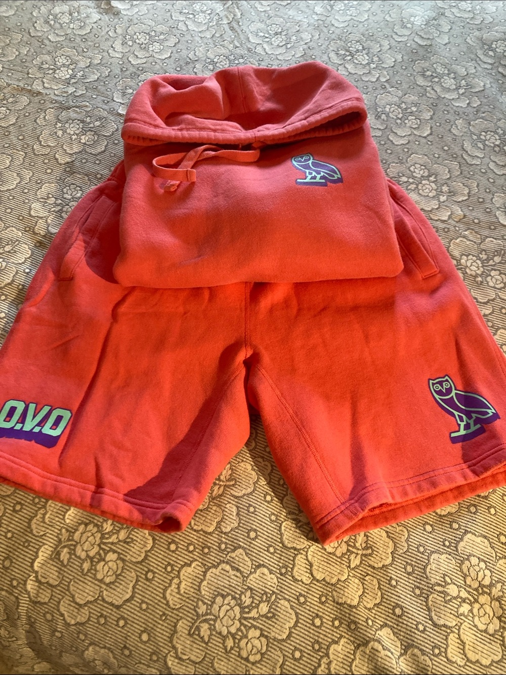VGUC OVO Coral-Red Logo Shorts and hoodie